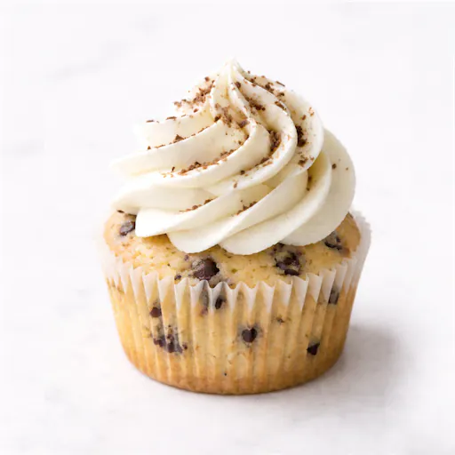 Vanilla Chocolate Chip cupcake with chocolate chips and cream swirl